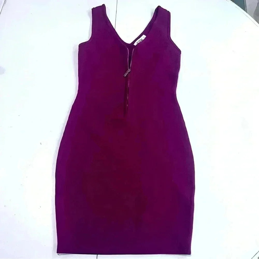 Seek the label burgundy‎ wine women small mini body con dress gold front zipper